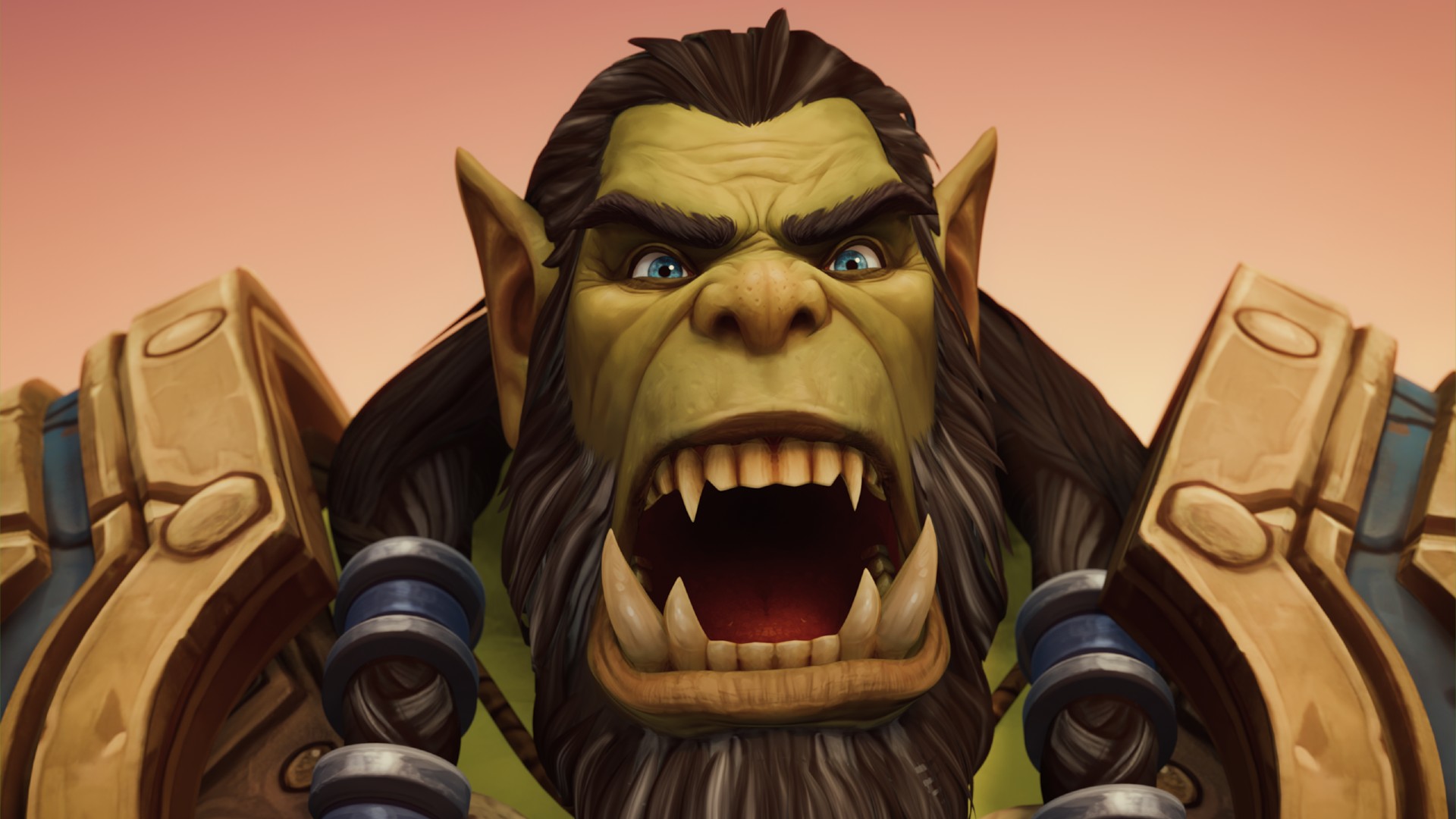 An orc from World of Warcraft roars at the screen