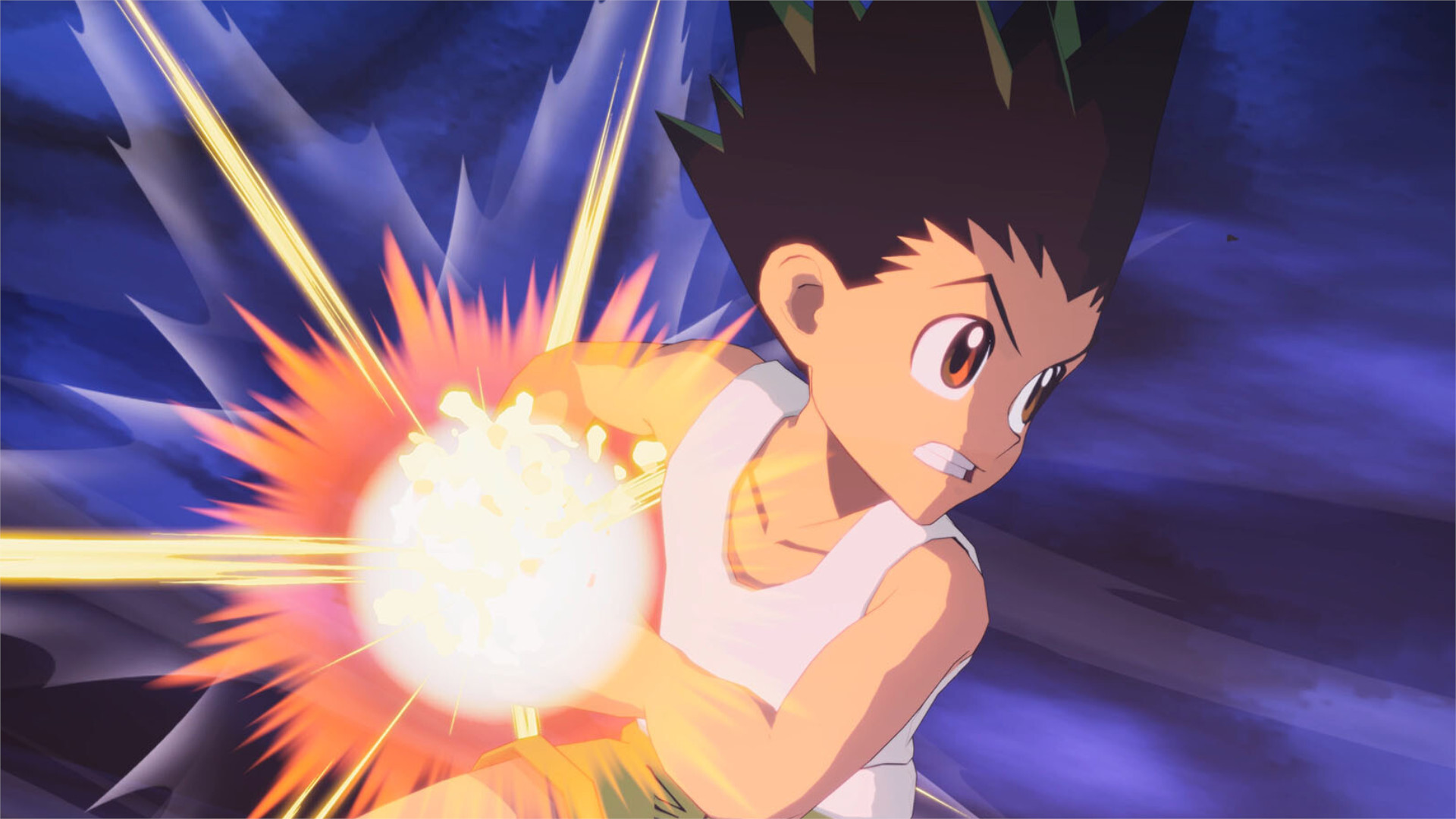 Hunter x Hunter character with spiky hair charging an attack in Hunter x Hunter Nen x Impact.