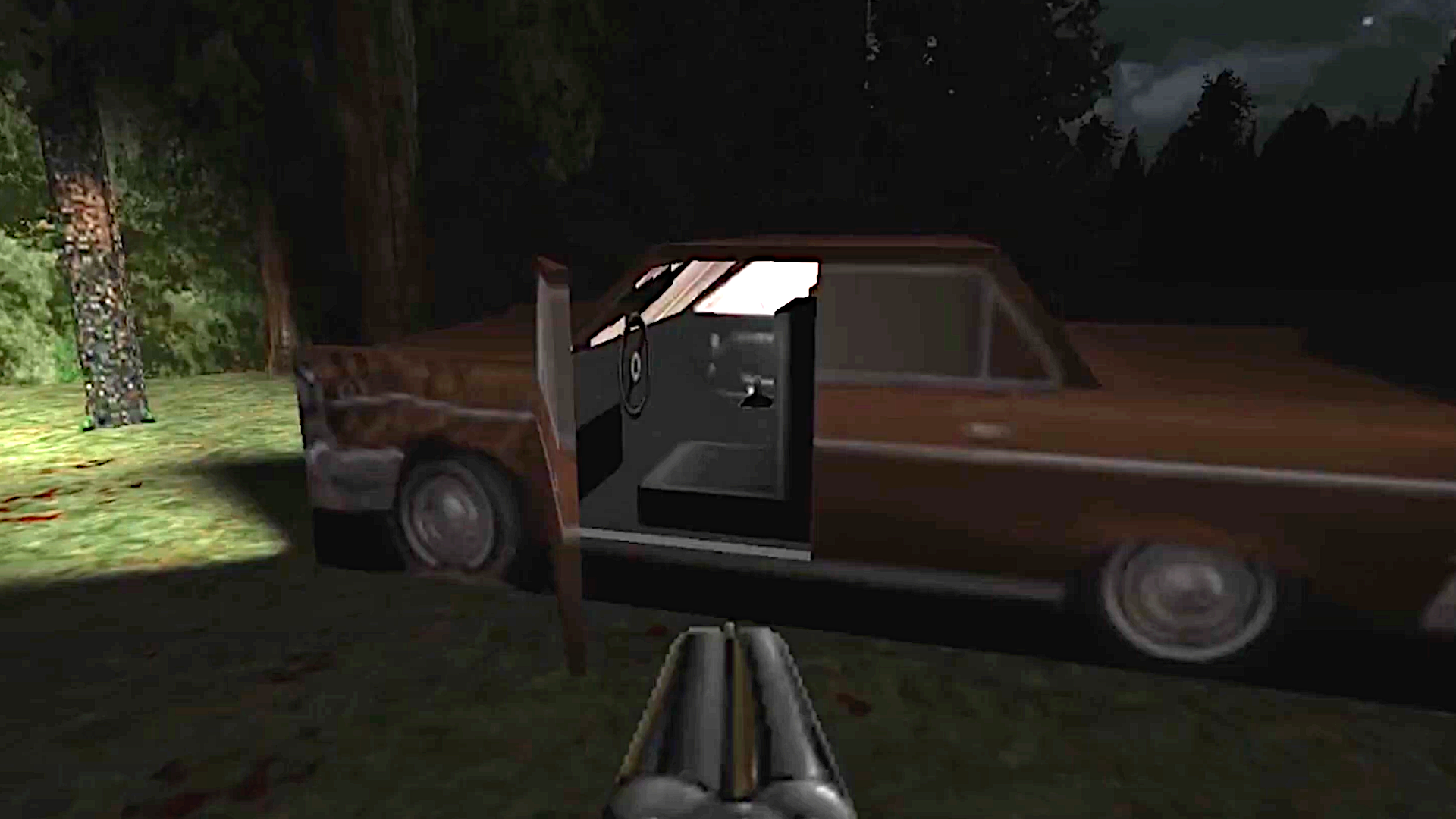 A screenshot of the car from myhouse.wad, a DOOM mod with an enigmatic, mysterious song featured therein.