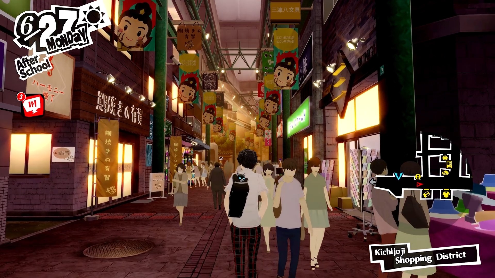 Joker explores Kichijoji, shopping district in Persona 5 Royal where there is a crowd of people