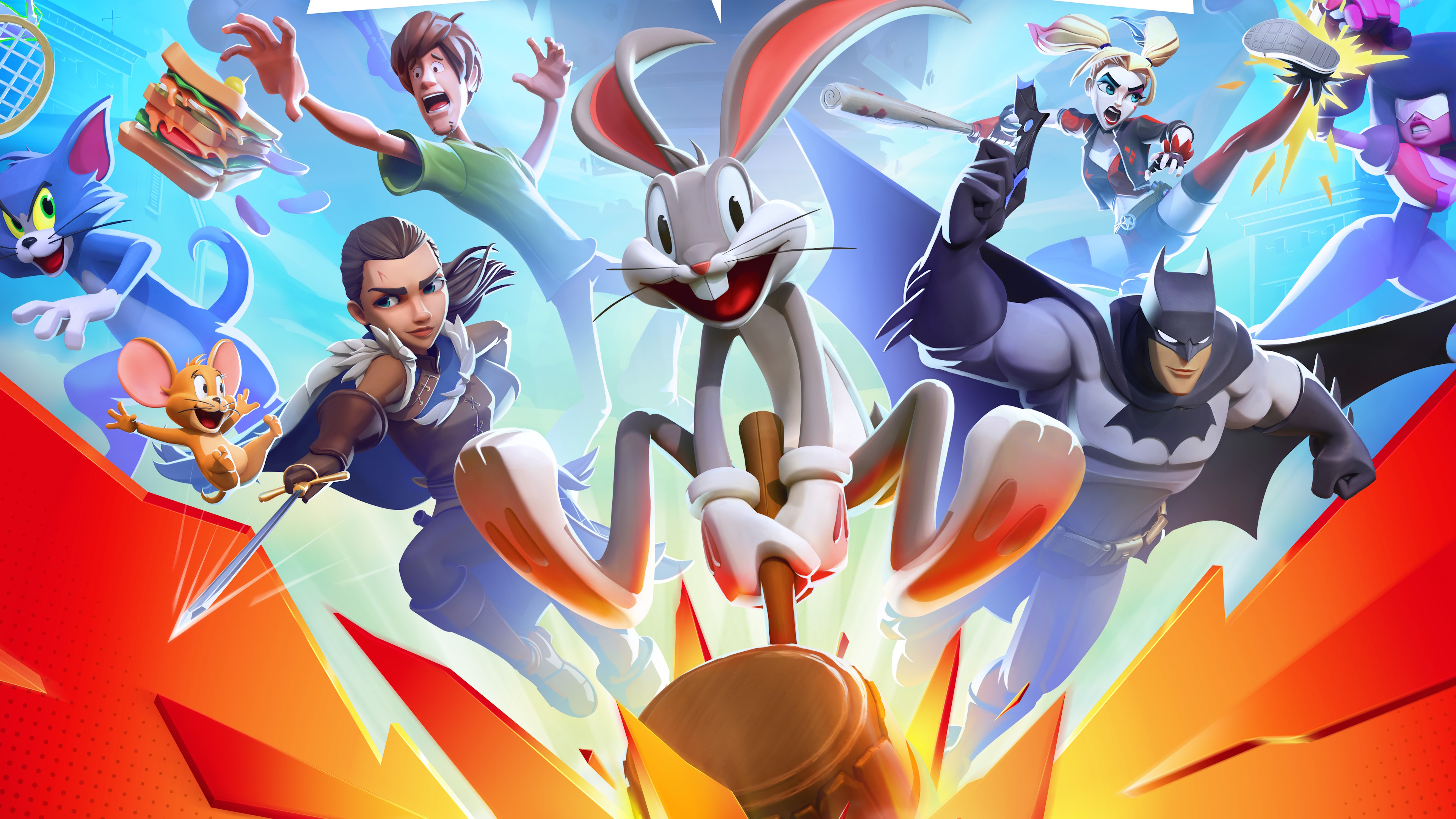 Multiversus key art - Bugs Bunny, Batman, Shaggy, Harley Quinn, and other Warner animated characters