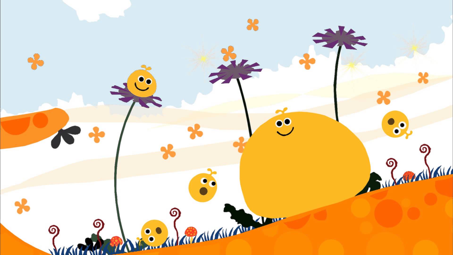 A screenshot of LocoRoco 2, one of the best PSP games of all time.