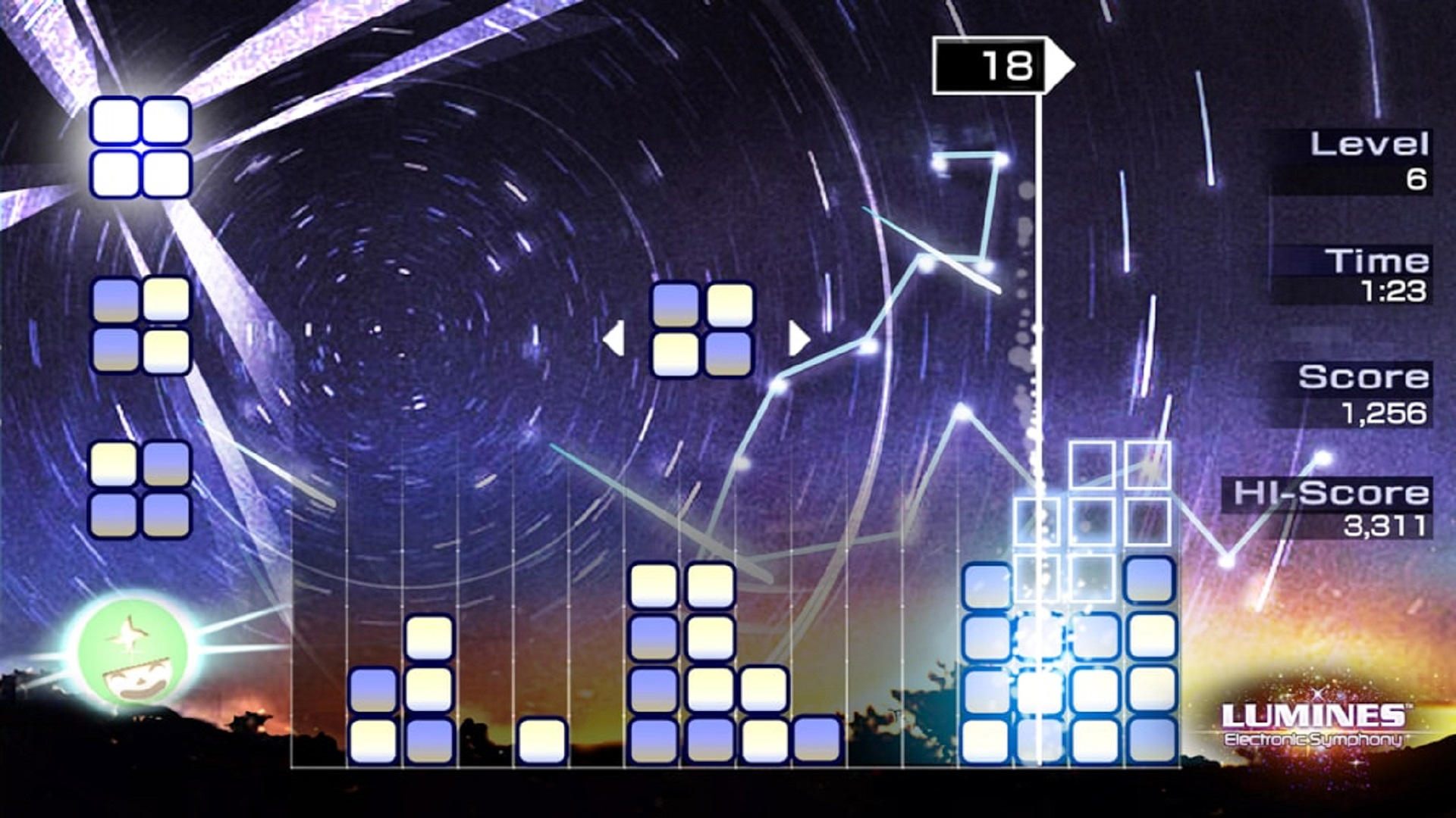 A screenshot of Lumines, one of the best PSP games of all time.