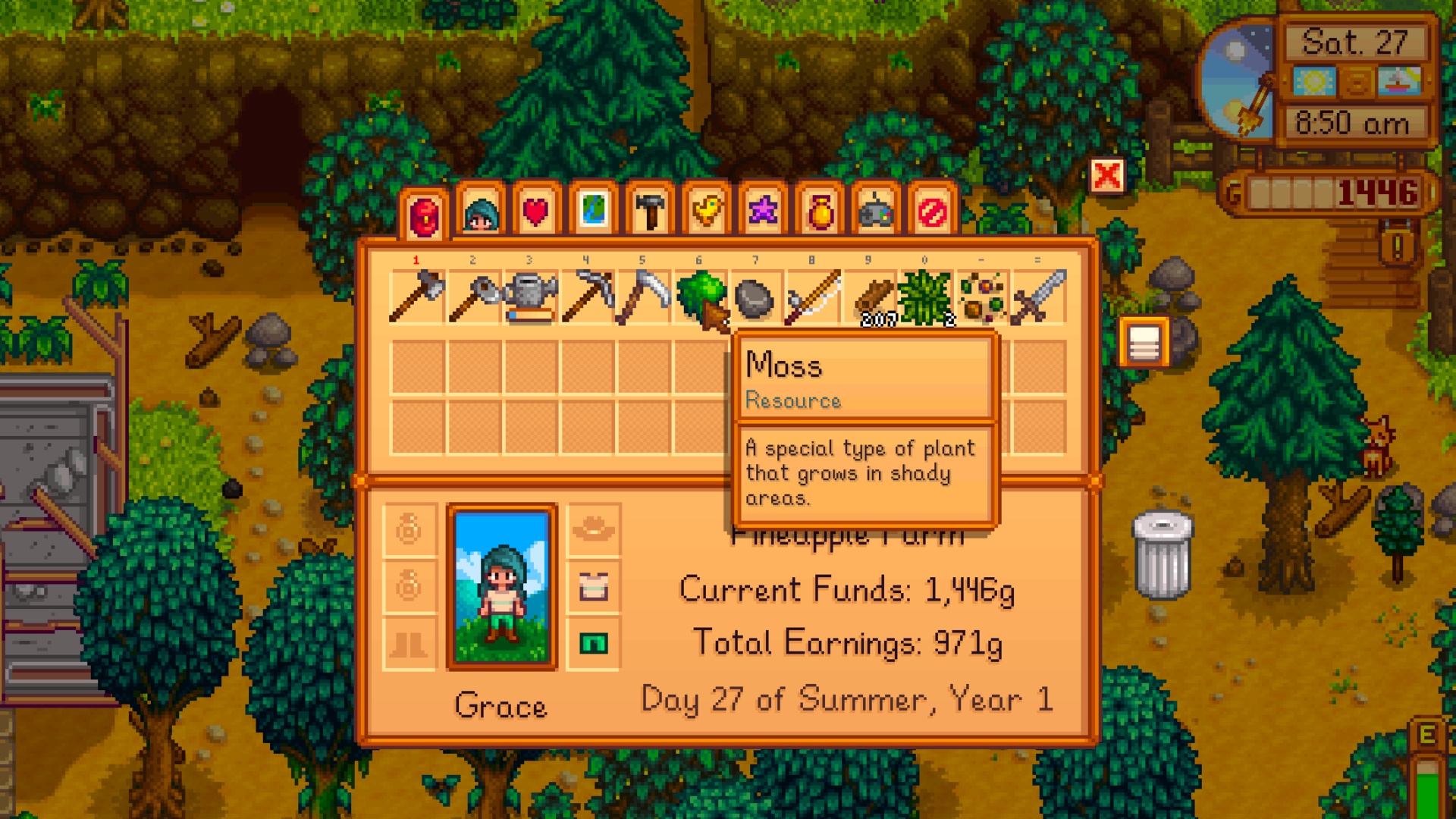 Moss in the inventory menu in Stardew Valley