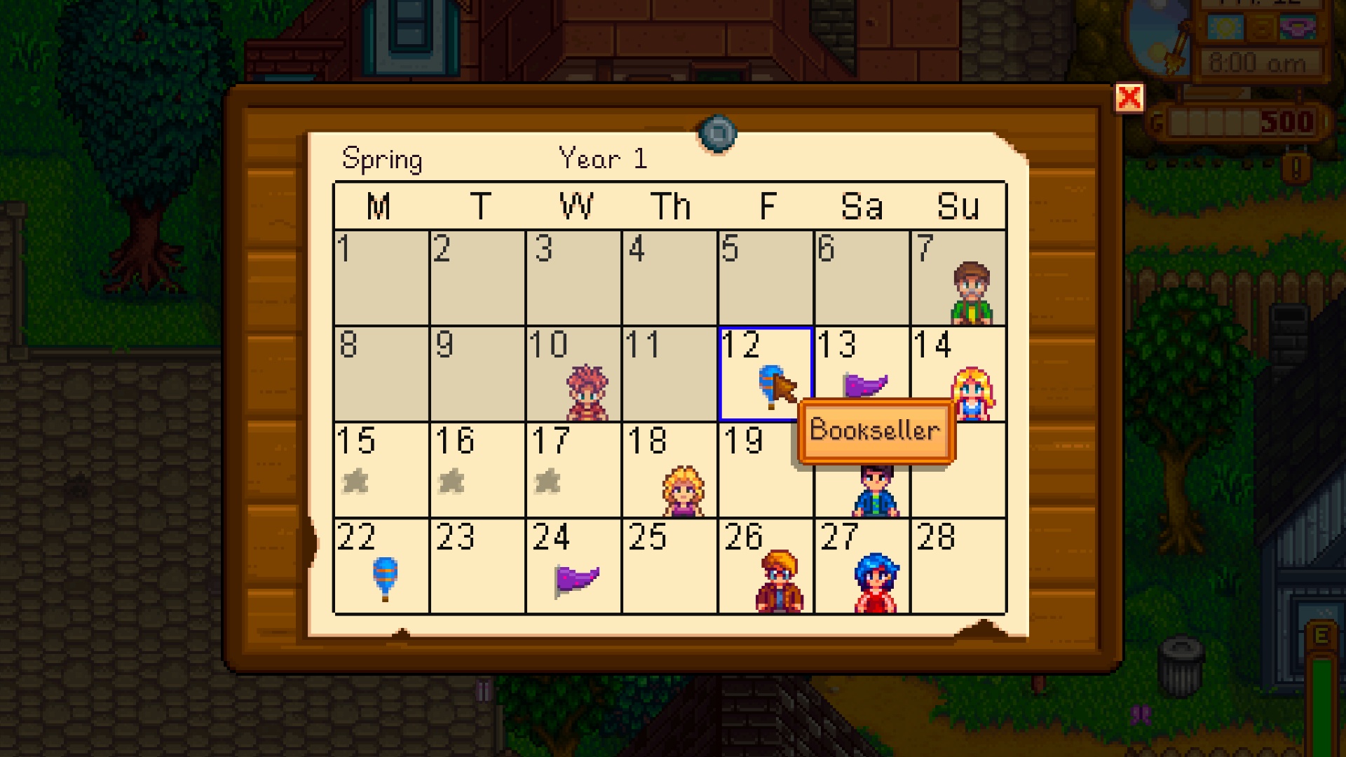 Stardew Valley bookseller calender