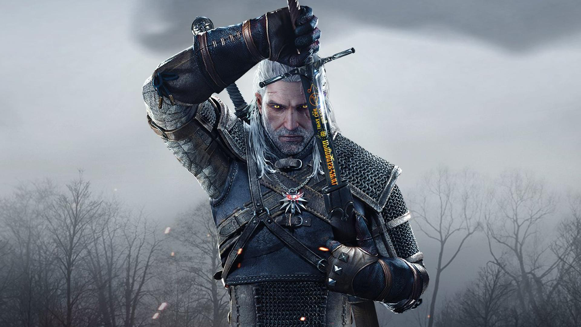 Gerlat holding a sword during the game, The Witcher 3.