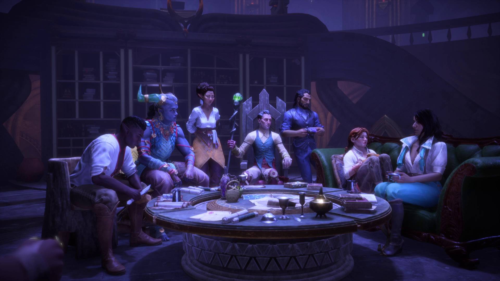 Dragon Age Veilguard companions talking in Lighthouse