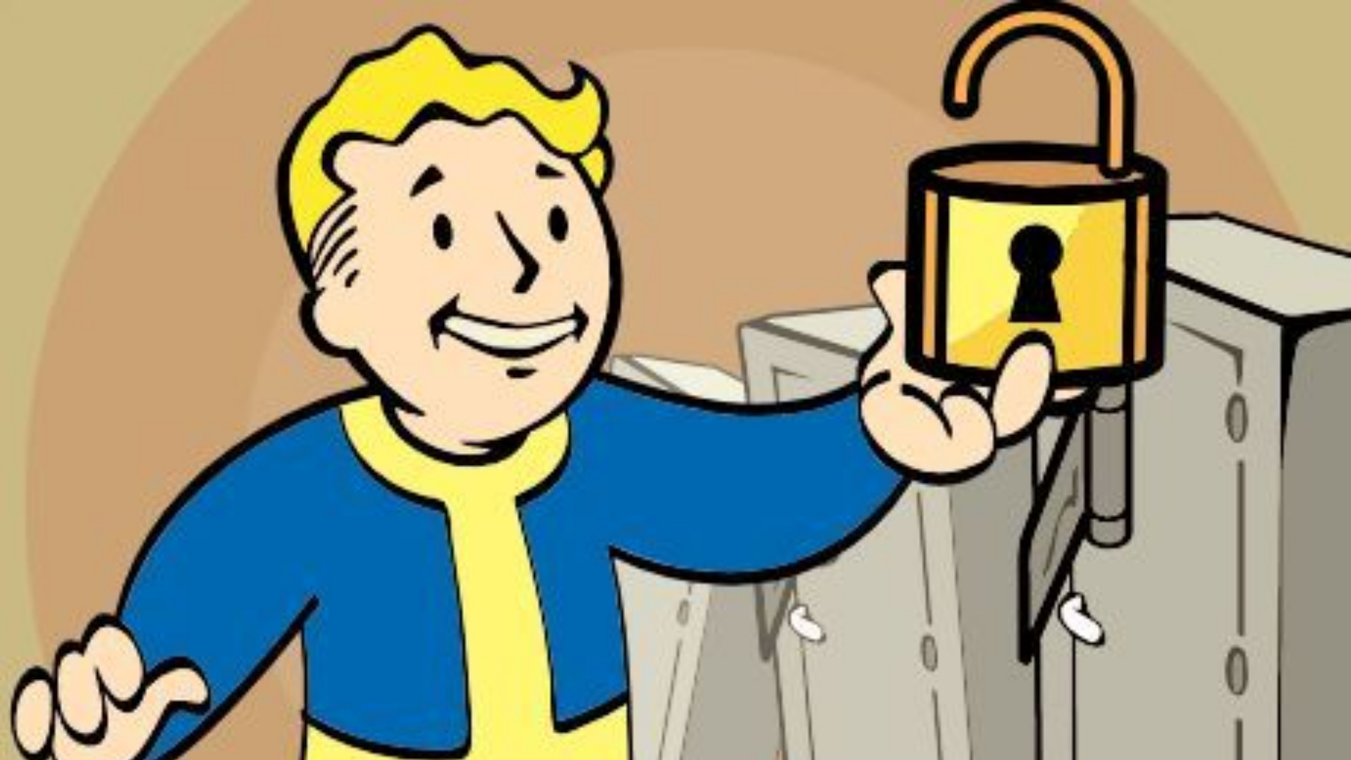 Pipboy holds up an open padlock.