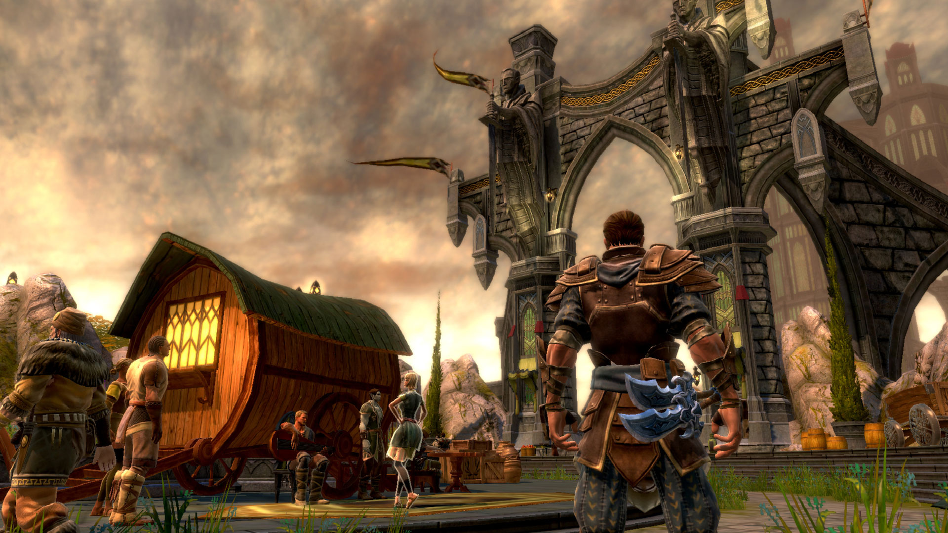 A player standing outside a tavern during Kingdoms of Amalur: Reckoning.