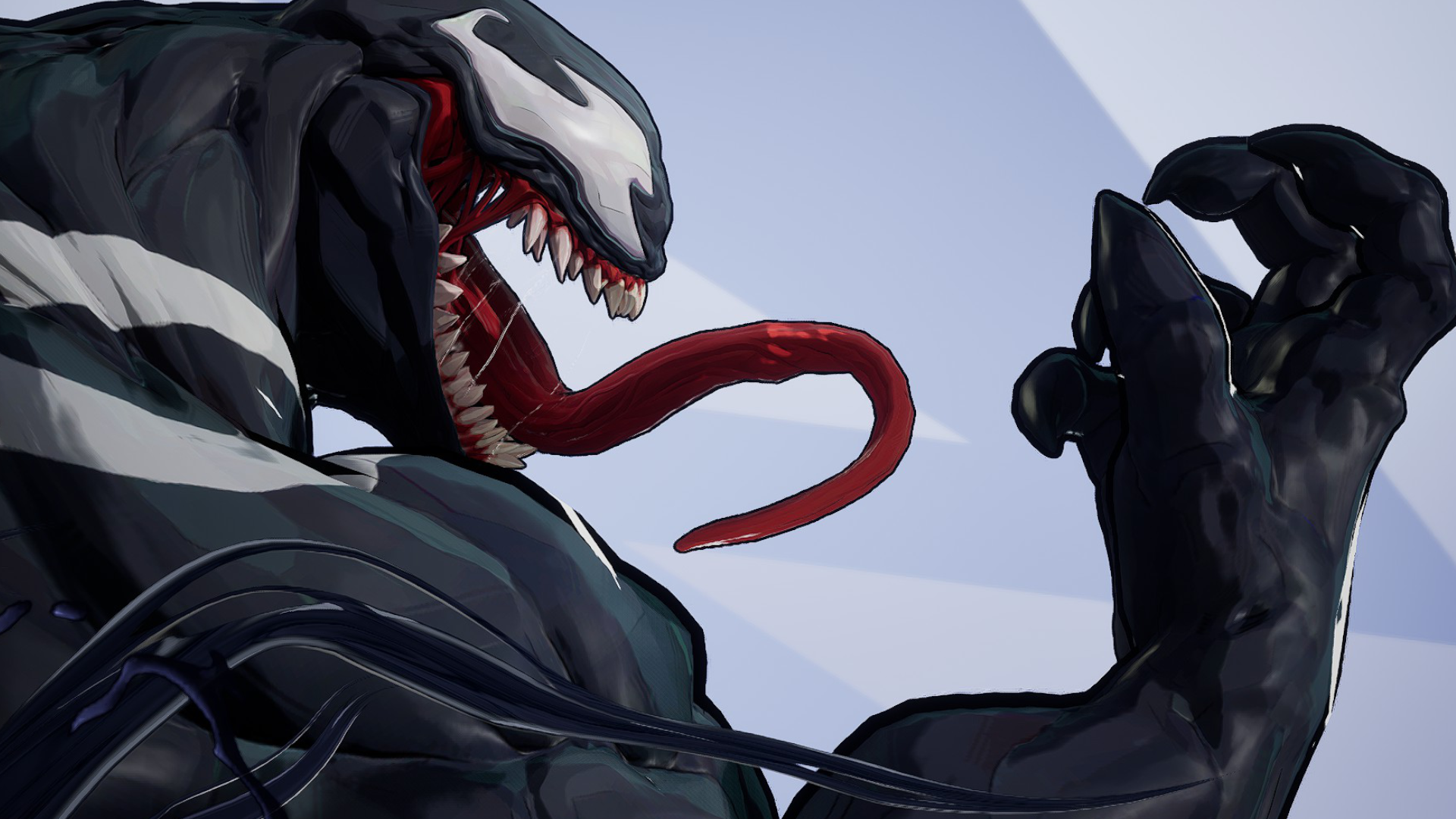 Venom looks at his hand with sinister intent in Marvel Rivals.
