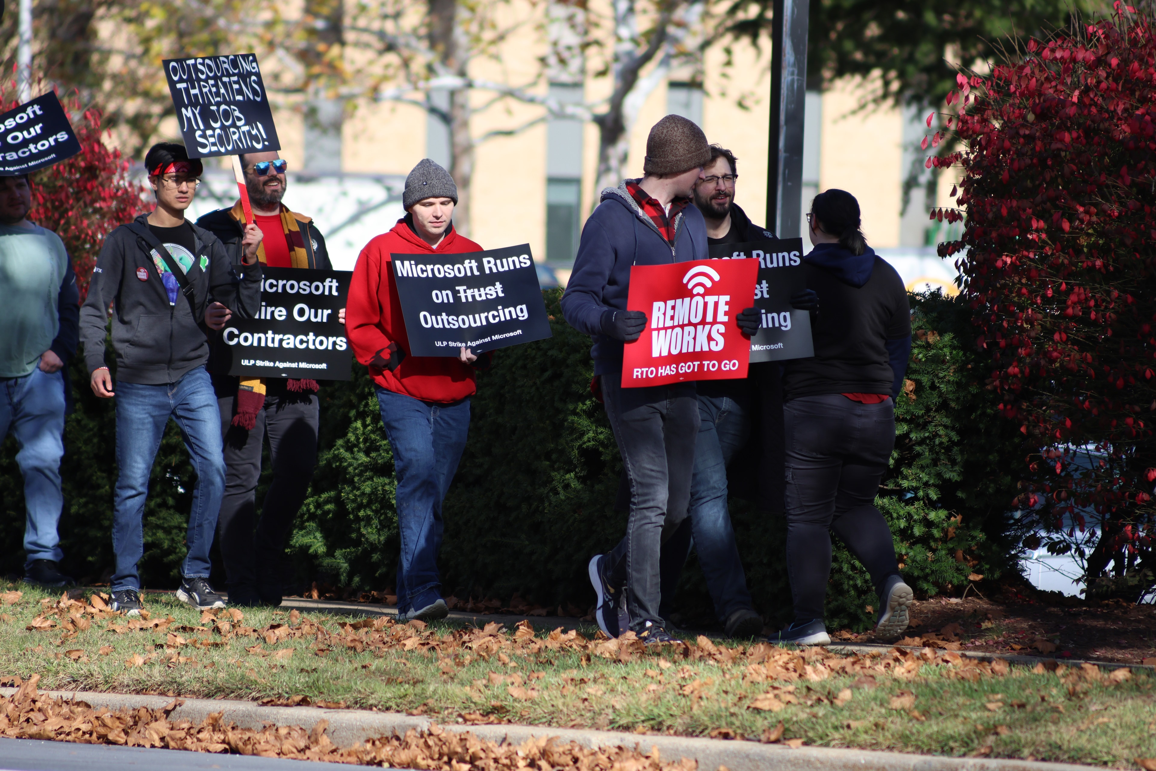 Image of striking ZeniMax Workers United employees at Rockville, Maryland - November 13, 2024