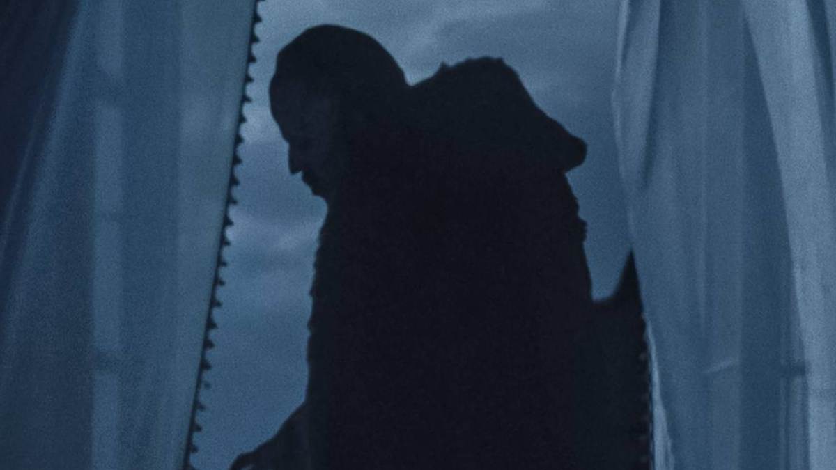 Bill Skarsgard as Count Orlok in Nosferatu stood in a window