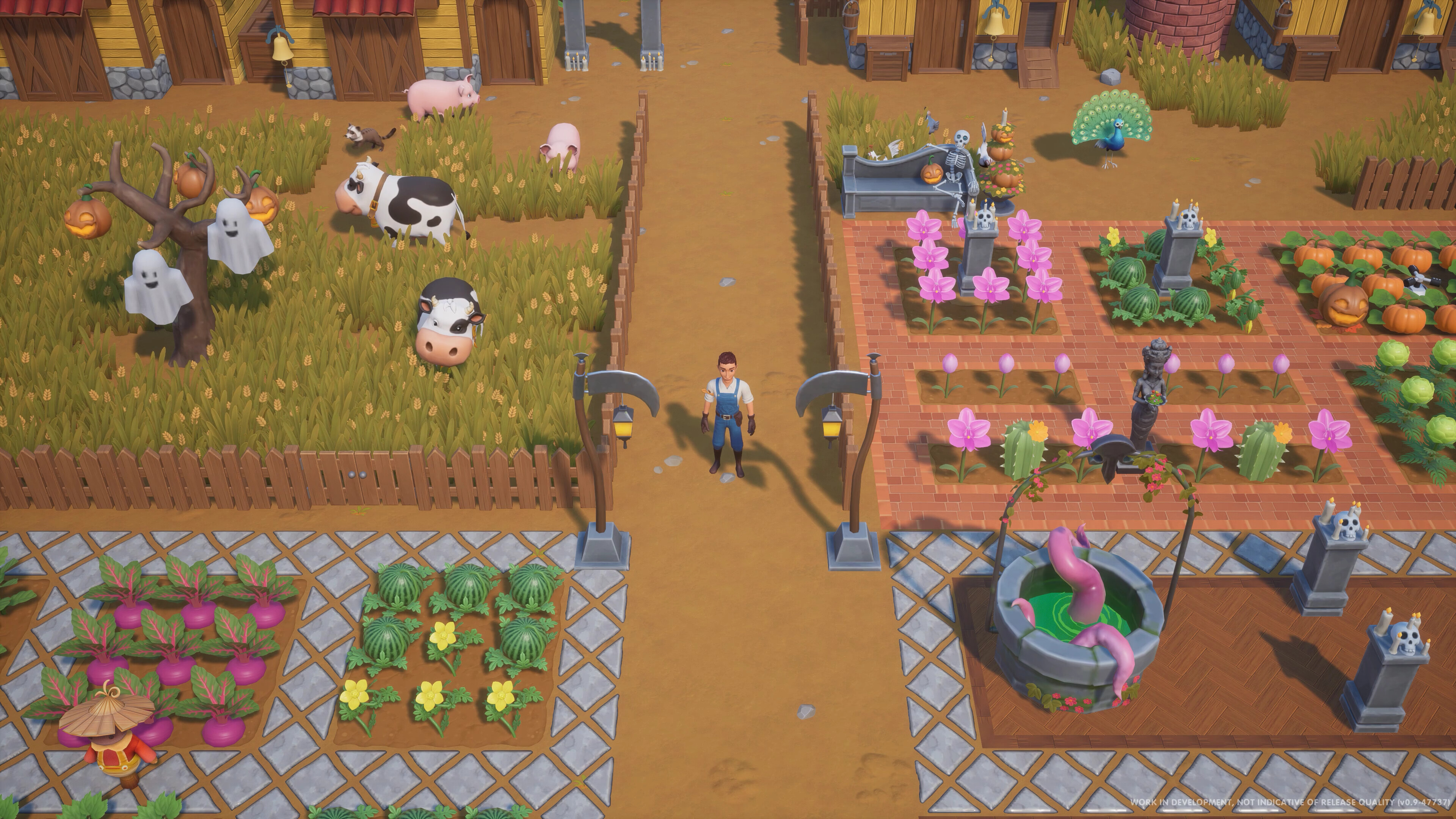 A farmer standing in the middle of their farm during Coral Island.