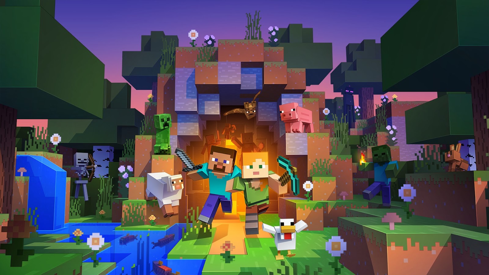 dsbmgg5xg6drtgoz9kycu3-1 Best crafting games: Two character emerging from a cave in Minecraft.