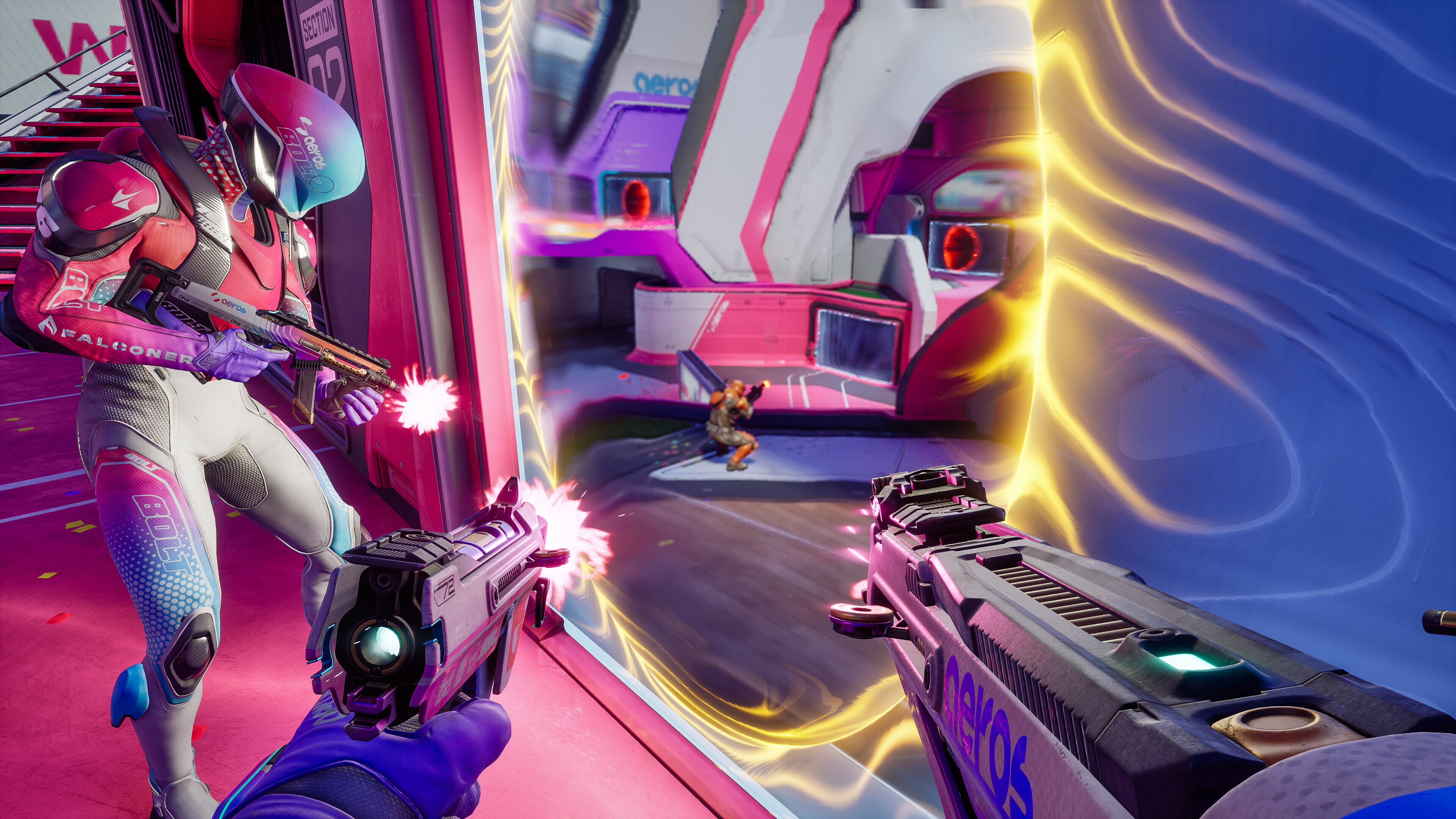 Players hop through a portal in Splitgate 2