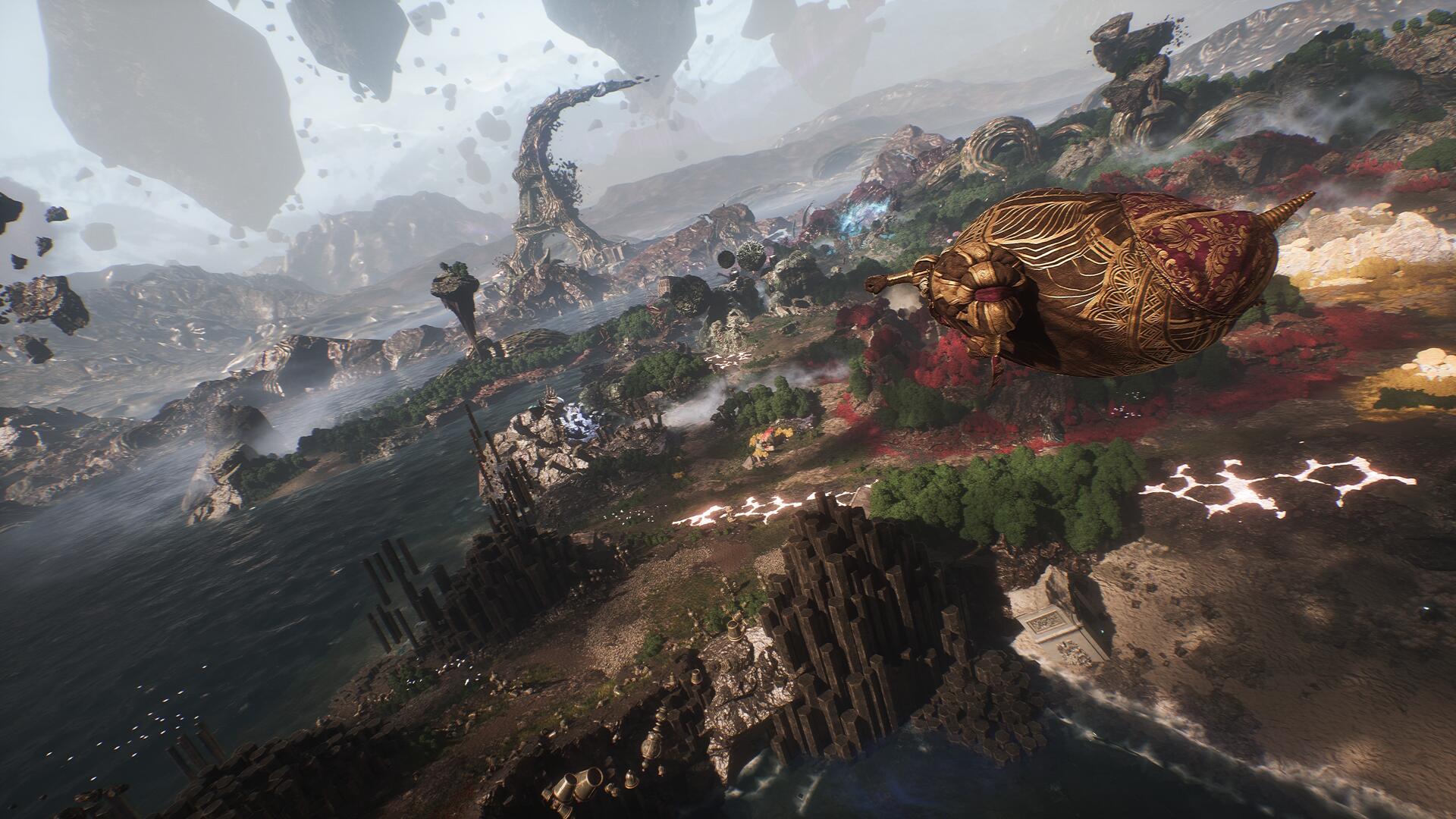 Esquie flies through the air in Clair Obscur: Expedition 33, soaring above the overworld map