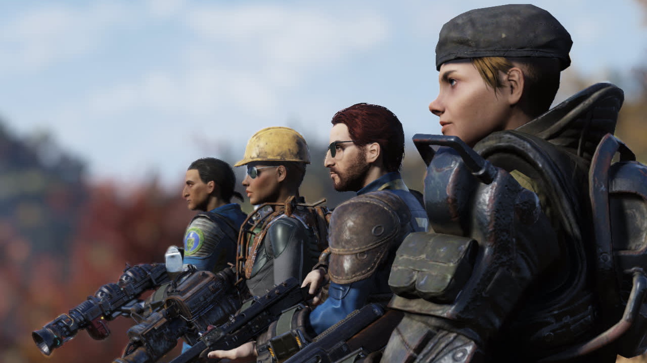 A group of players all holding guns during Fallout 76.