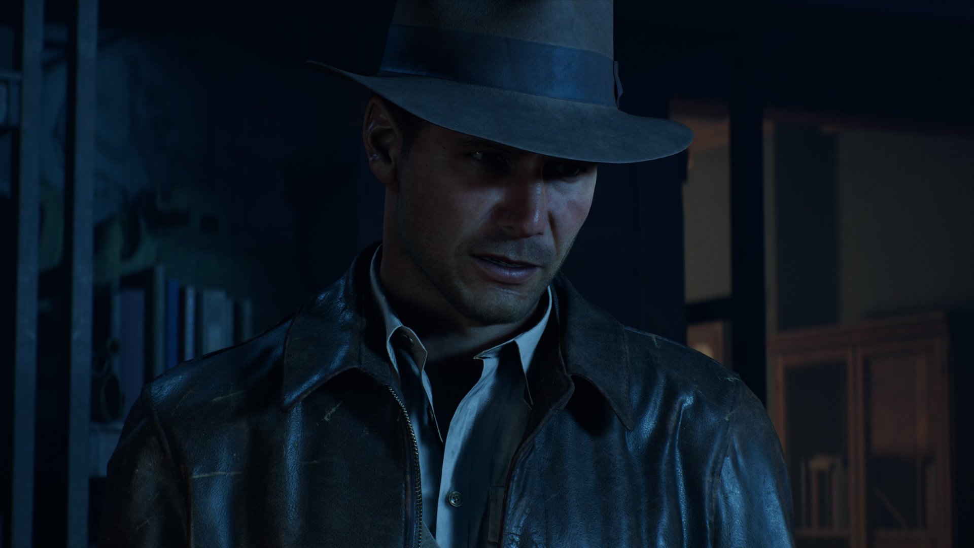 Indiana Jones and the Great Circle screenshot of Indiana Jones in the darkness