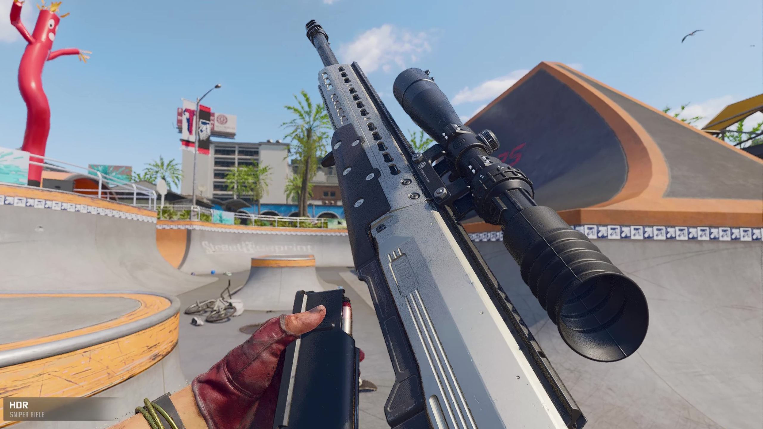 BO6 HDR loadout - A player reloading the HDR sniper in a skatepark.