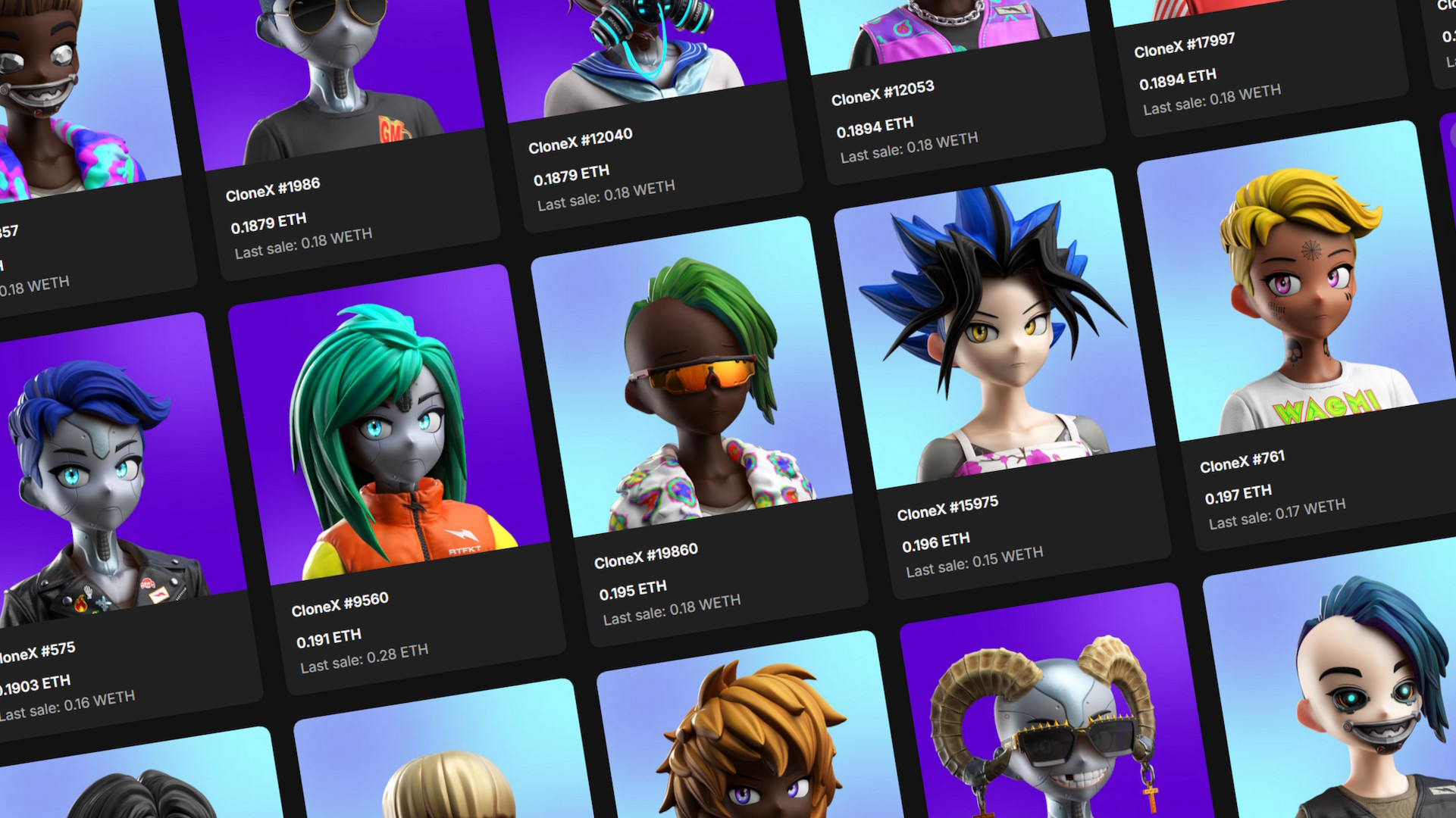 Clone X collection listings on OpenSea