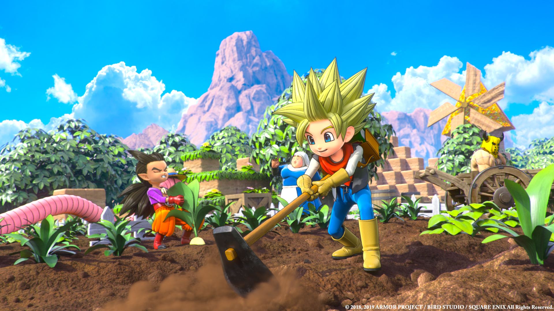 Two characters farming during Dragon Quest Builders 2.