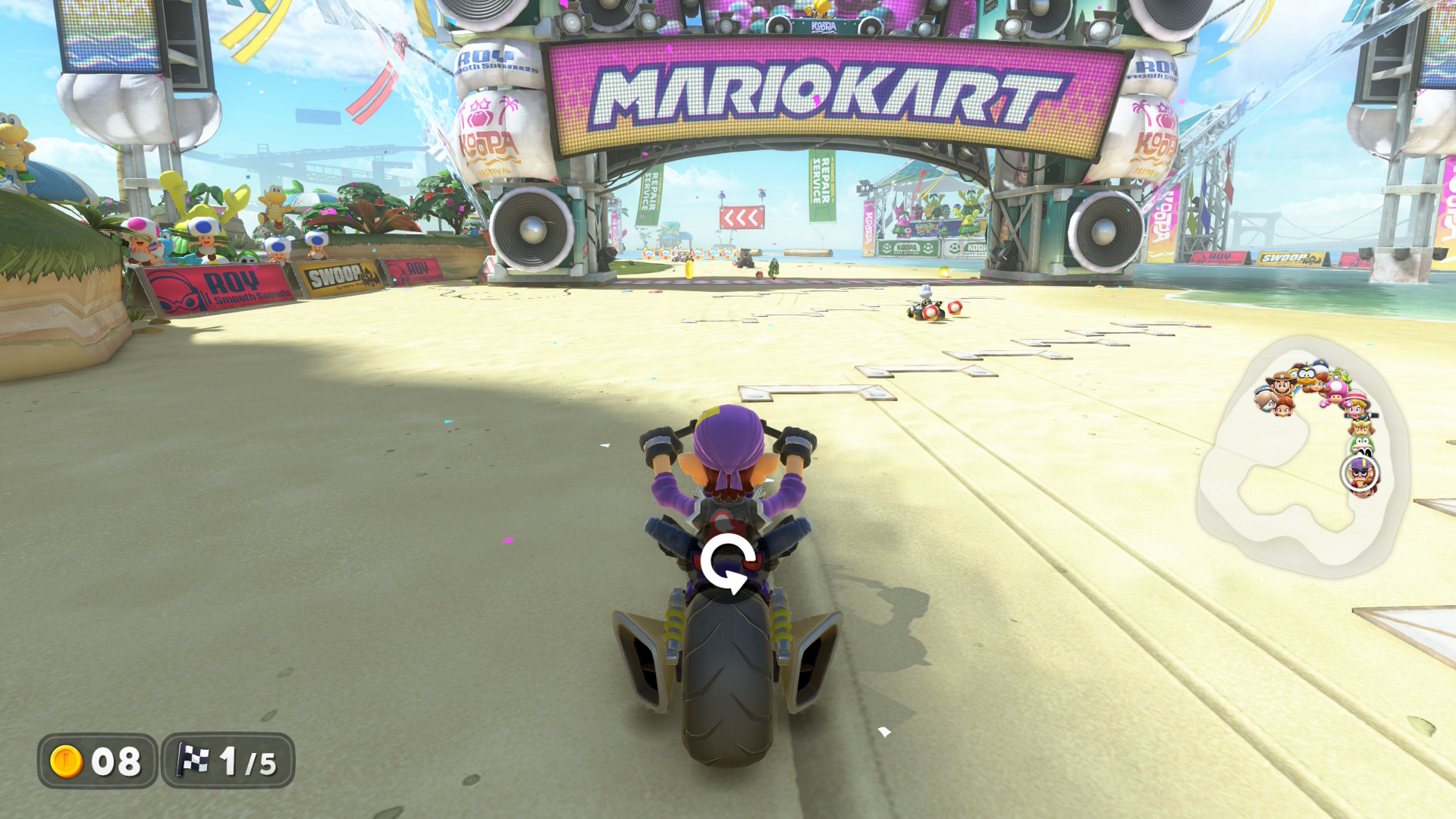 Using the rewind feature during a race in Mario Kart World