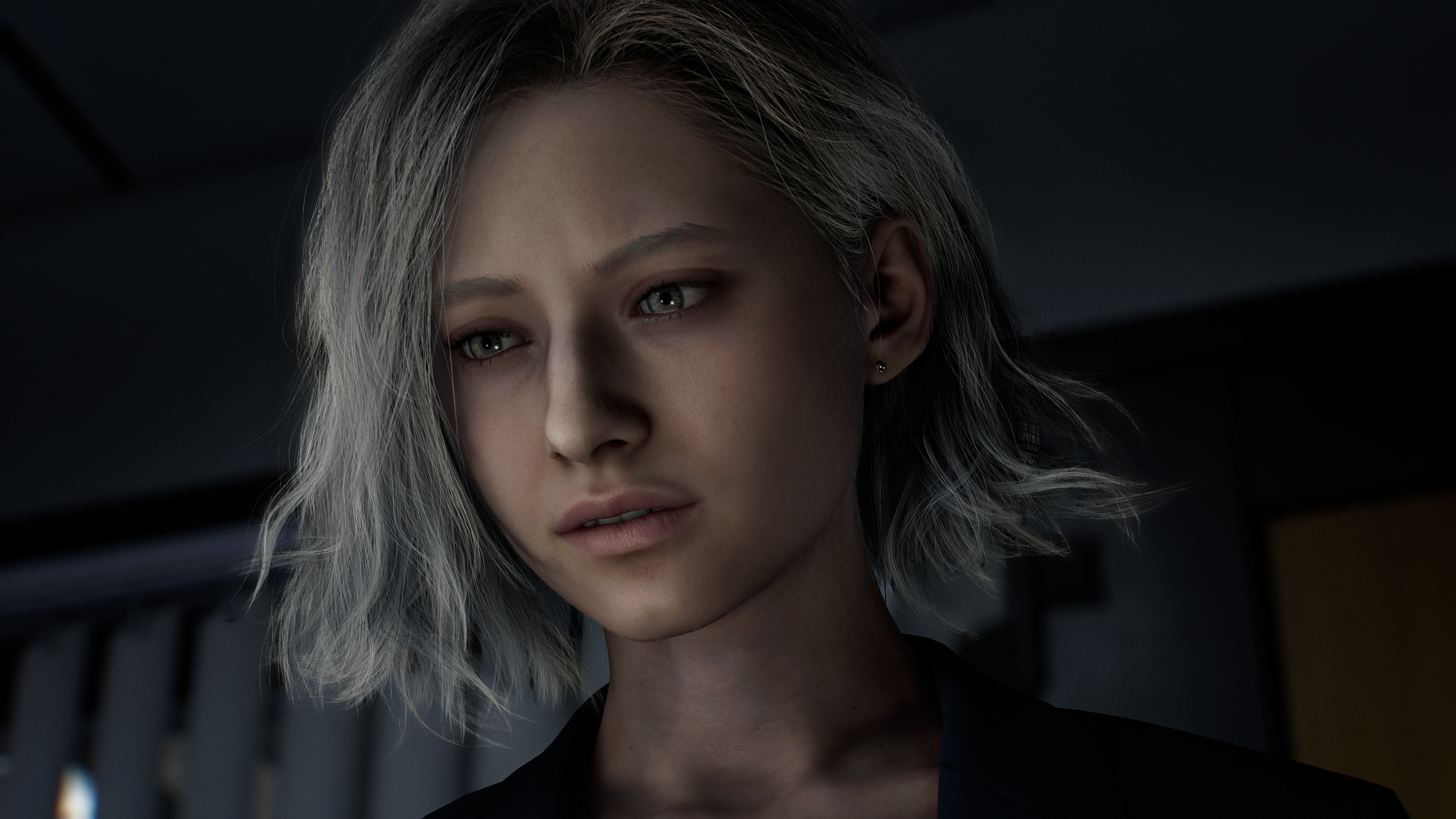 Official Resident Evil Requiem screenshot featuring the main character's face