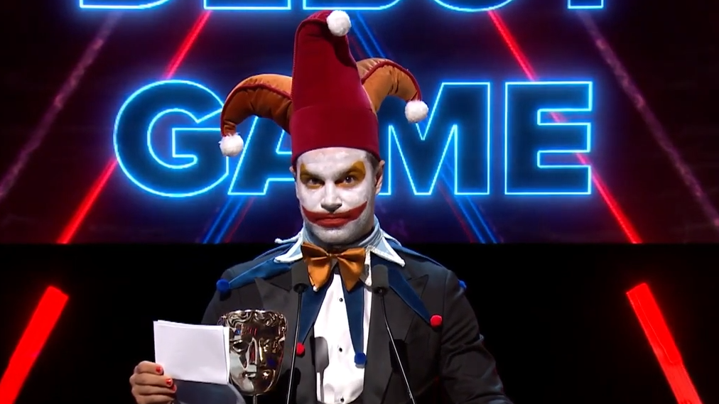 Jimbo accepts Balatro's BAFTA for best debut game.