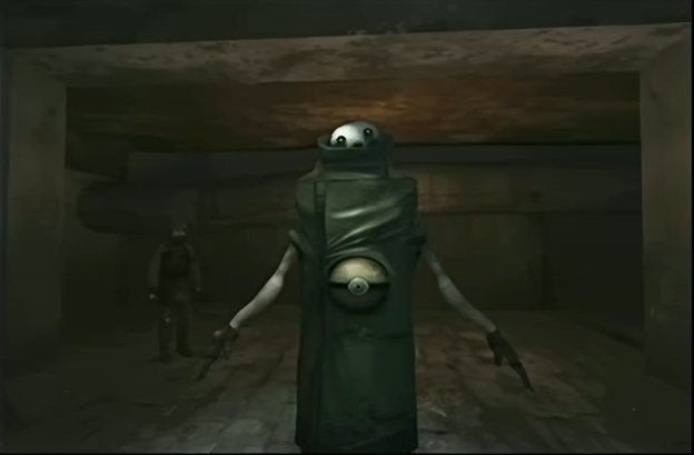 yseyae6ektnwjhjaceps5d strange alien creature in robe in concrete box room in early Half-Life 2 build