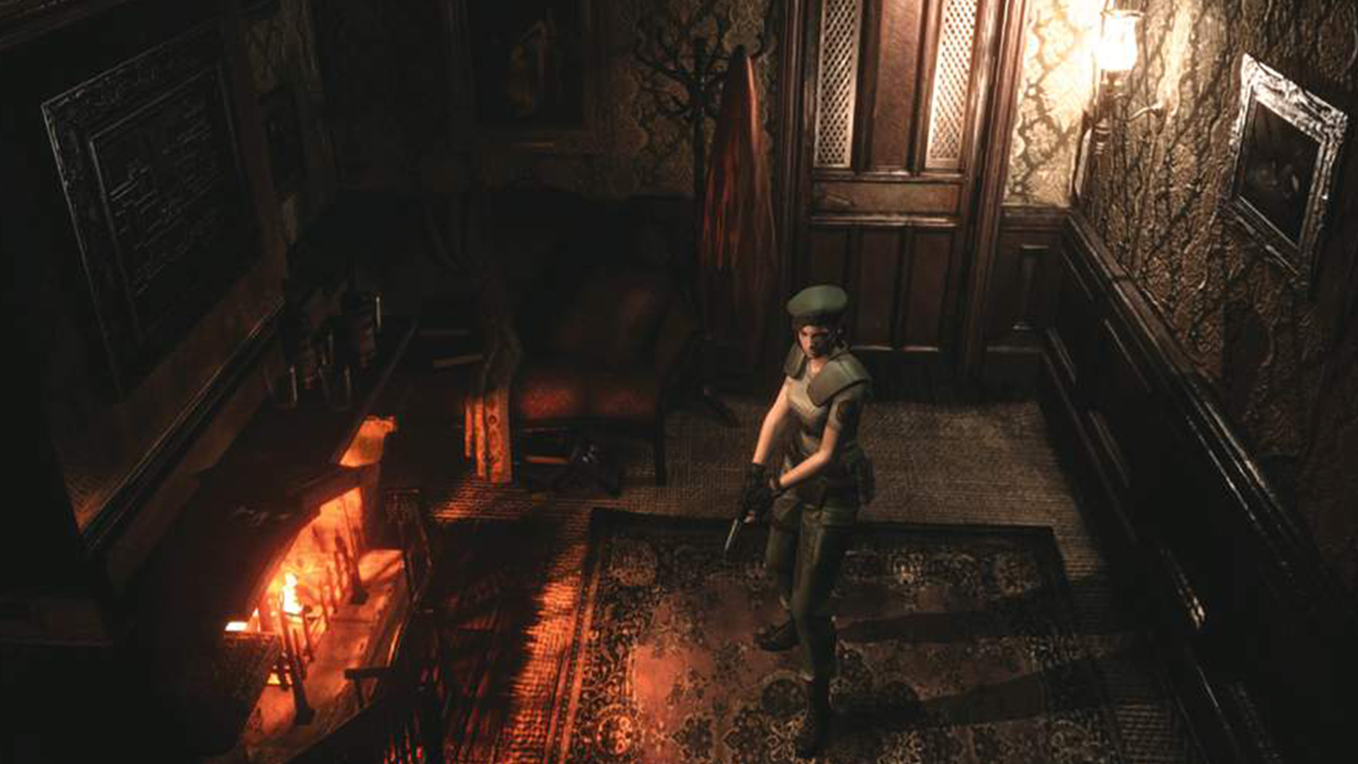 Resident Evil 1 Remake screenshot of Jill Valentine in Spencer Mansion.