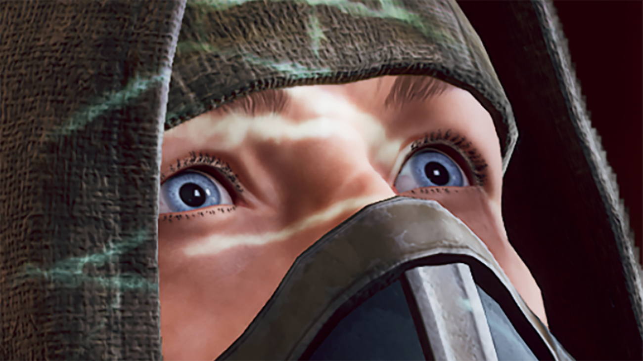 The eyes of a Dune: Awakening player looking afraid