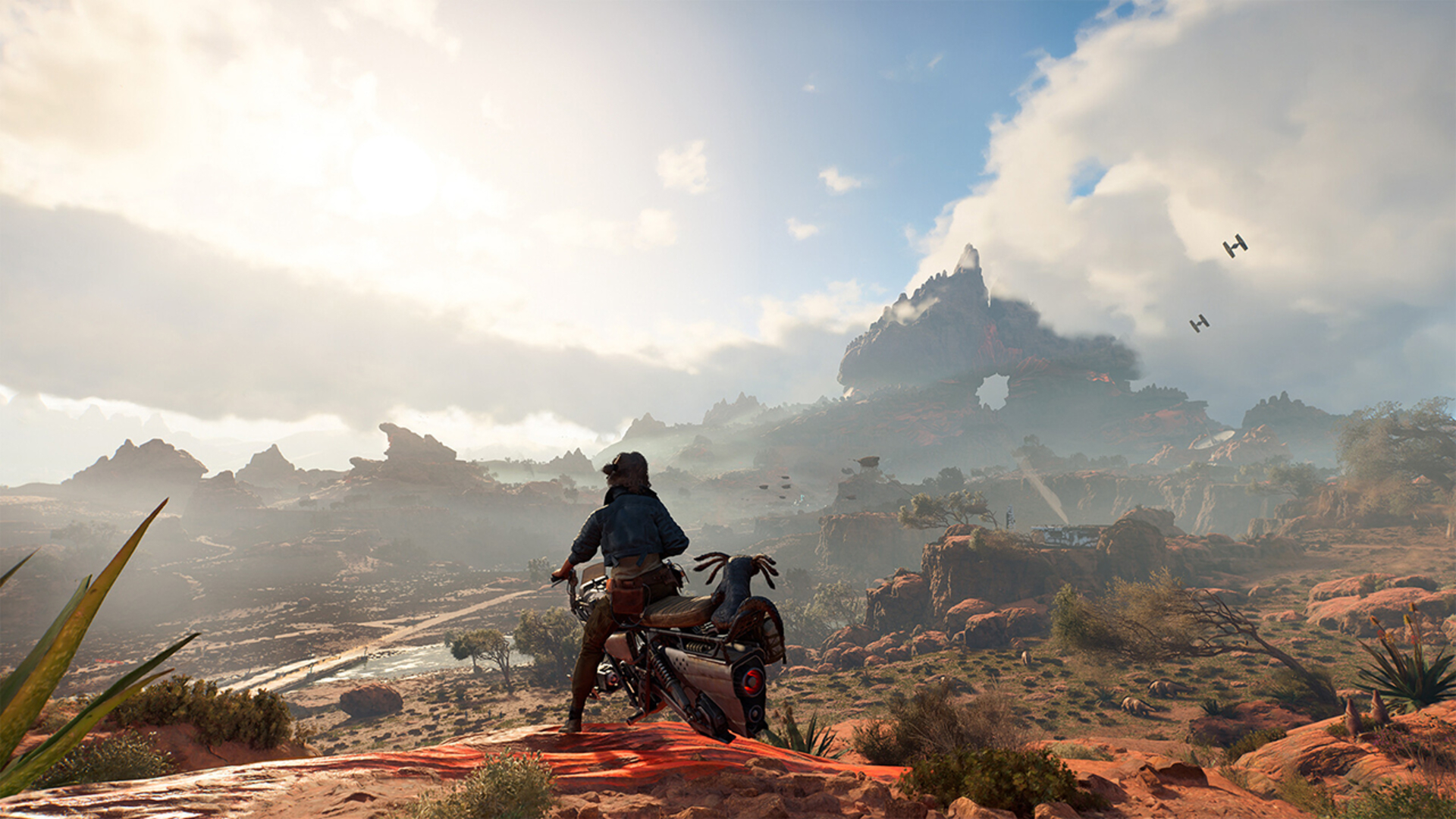 Kay Vess looking over desert plains on Star Wars Outlaws for the Switch 2