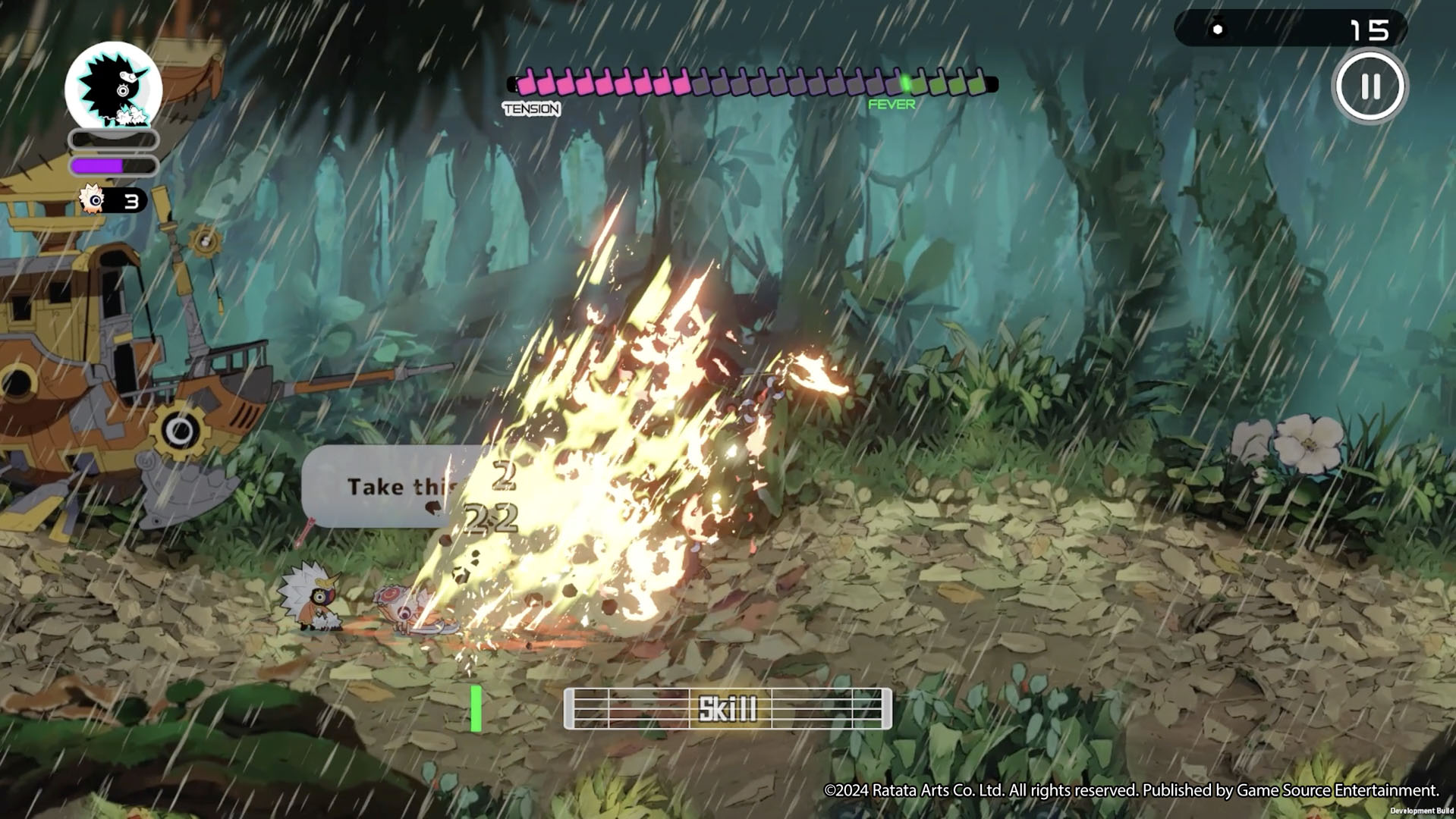 A screenshot from upcoming rhythmic roguelike action game Ratatan.