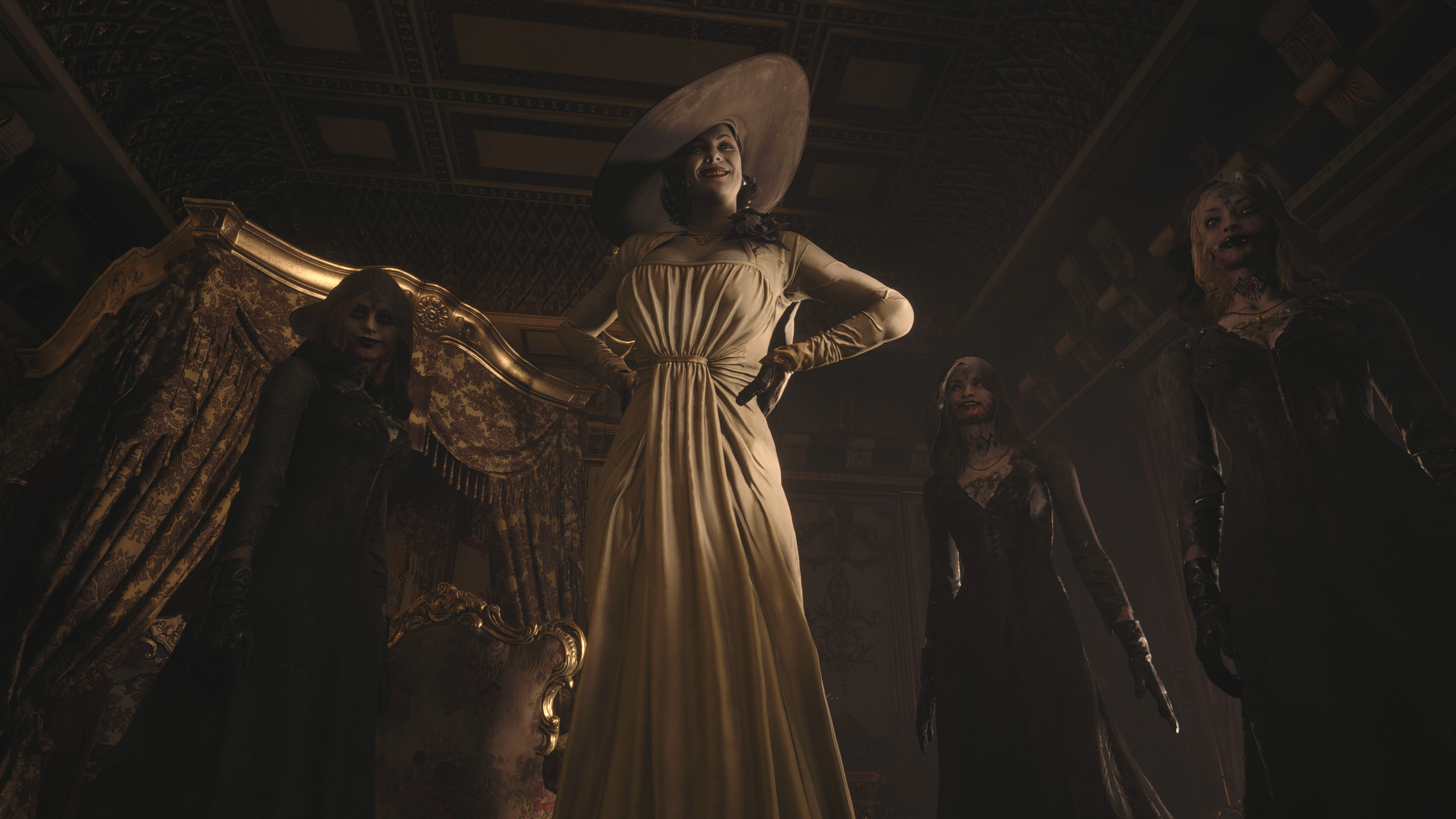 hc2g2256anao3nchqgpcja-1 Best Resident Evil games: Resident Evil Village's Lady Dimitrescu and her daughters Cassandra, Daniela, and Bela