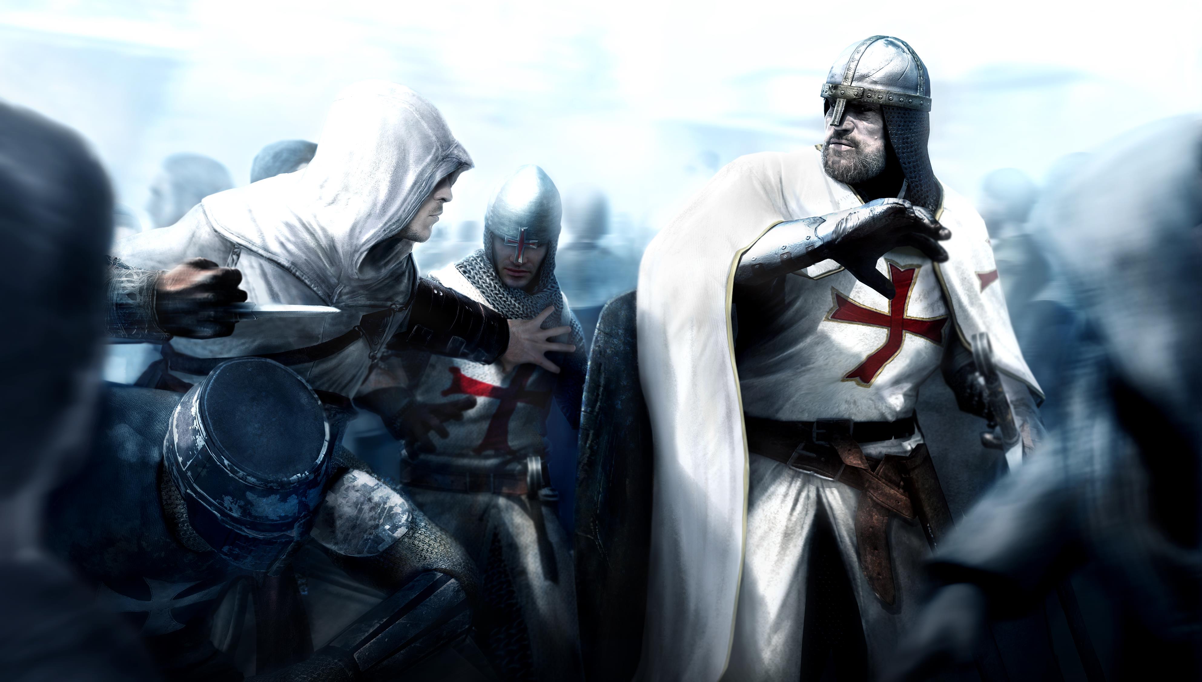 Altair charges a Templar, wrist-blade extended.