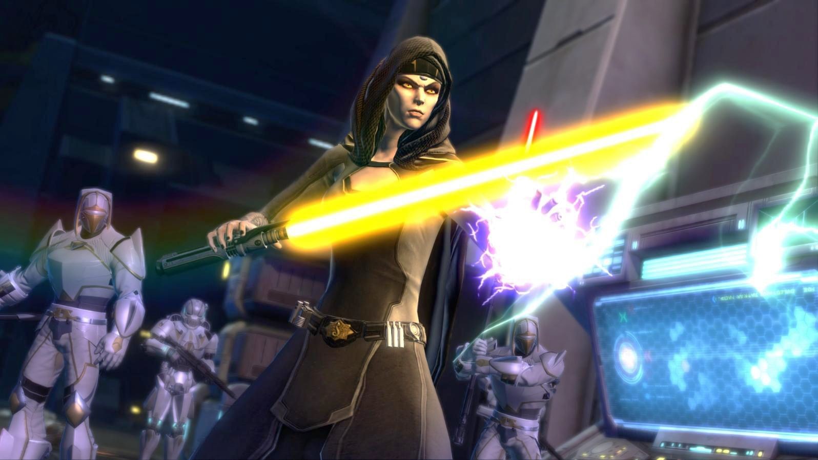 sskx89najhdy8bg64ykpey-1 Star Wars: The Old Republic screen - some evil-looking Sith type with a lightsaber