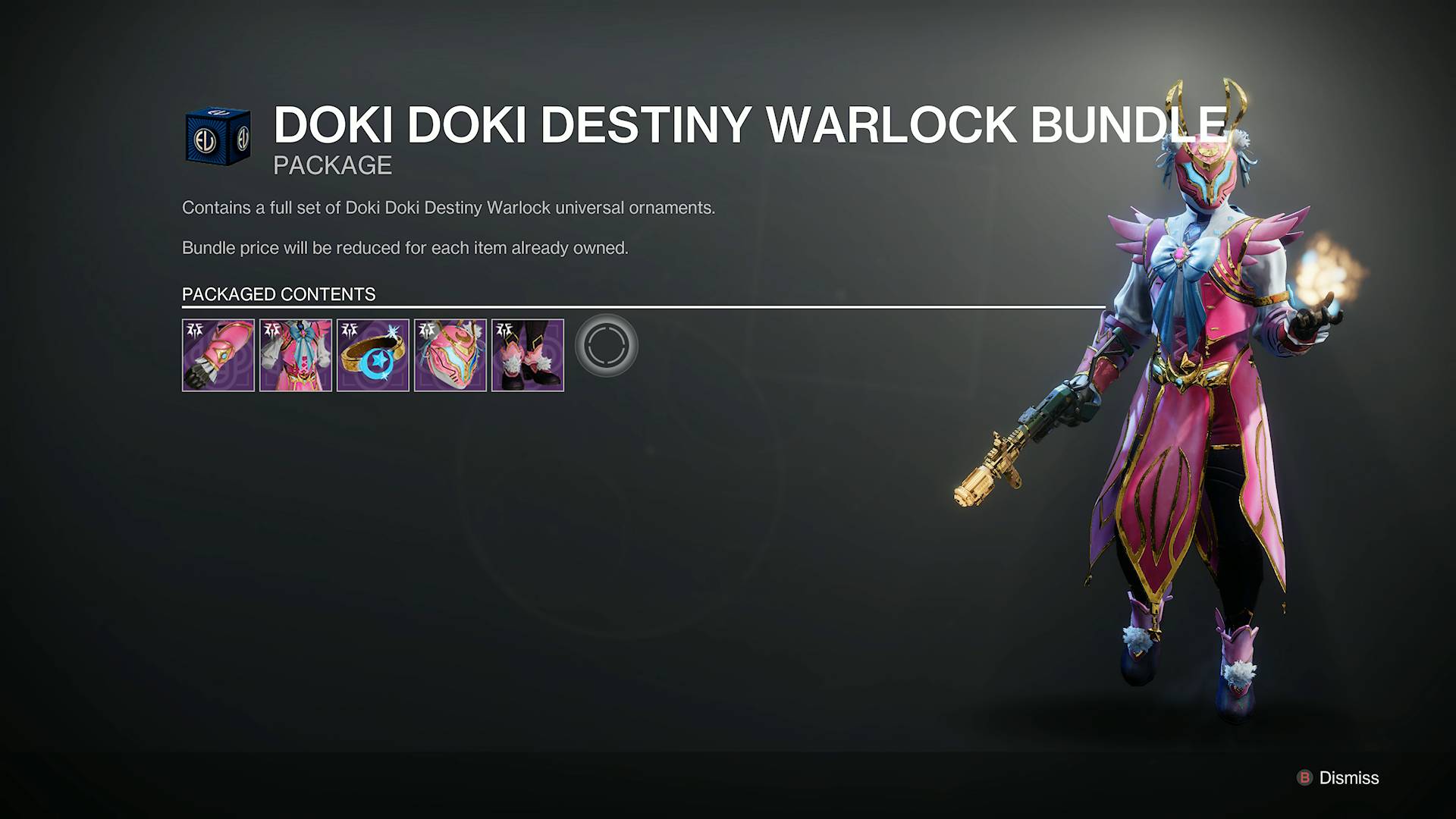 tgkwvwvv3mdfehexsfkgw3-1 Destiny 2 Doki Doki Destiny armor ornament bundle for Warlocks