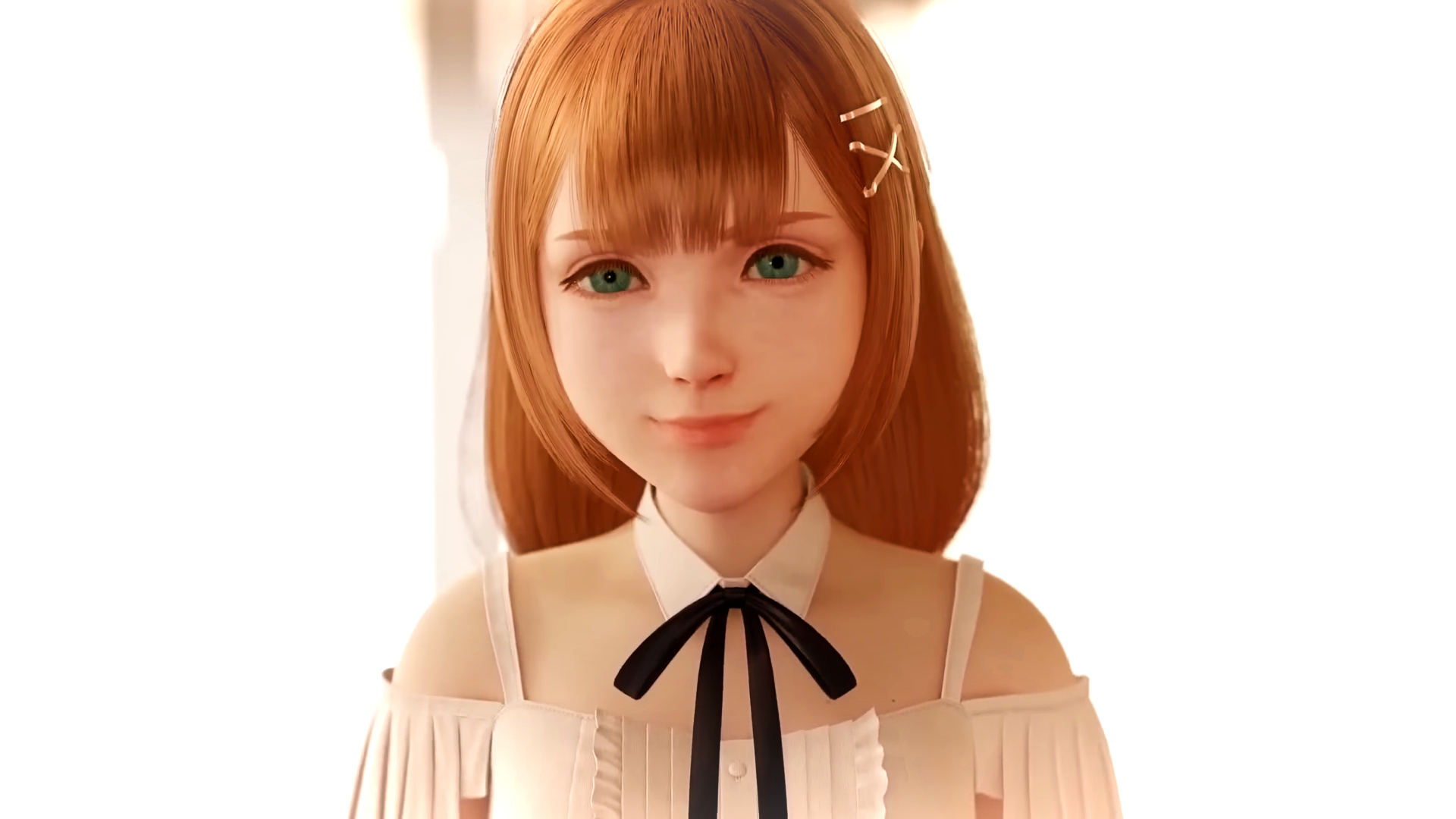 Kingdom Hearts 4 trailer screenshot showing Strelitzia, a girl with lengthy ginger hair and w hite blouse