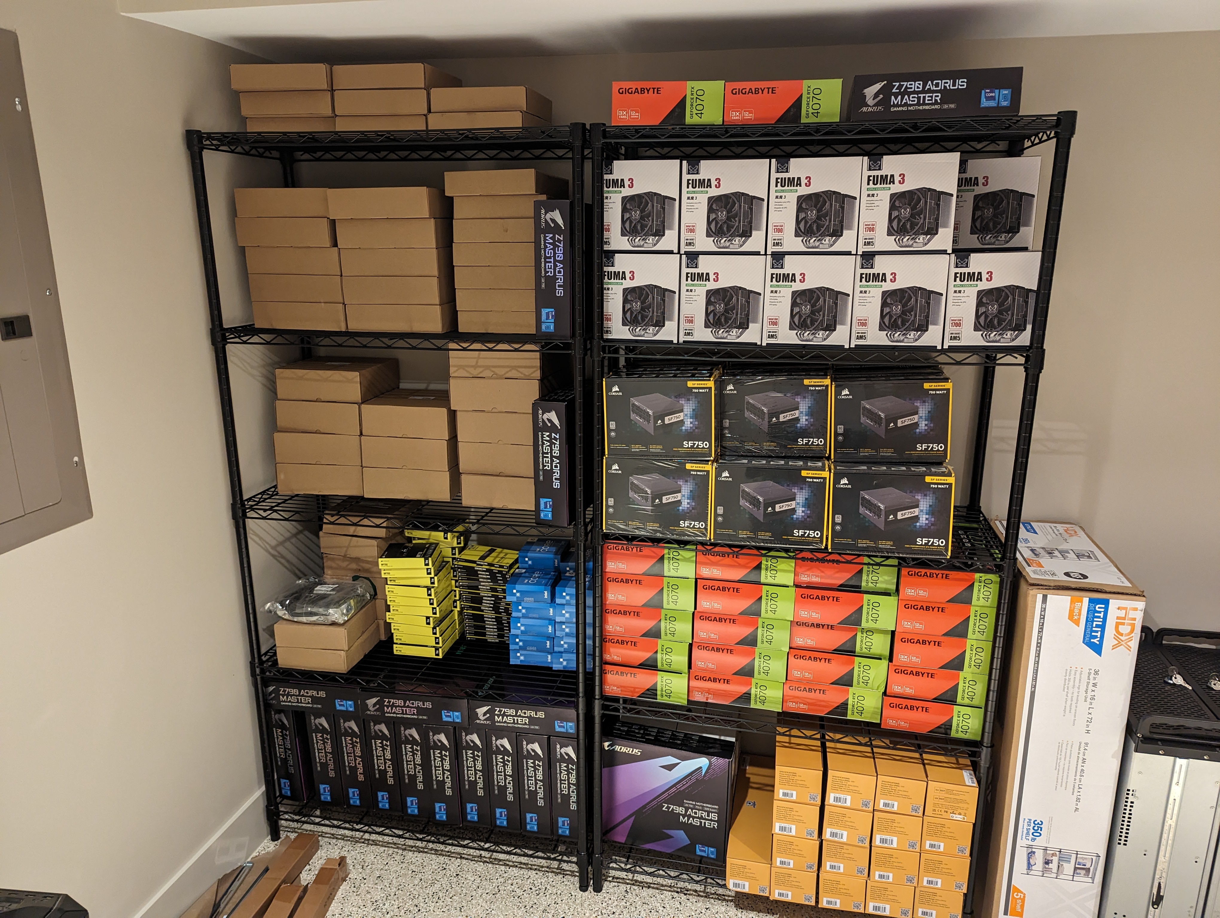 32ts7xngwmtbe2ymznyzhh Racks of computer parts, all boxed and neatly shelved.