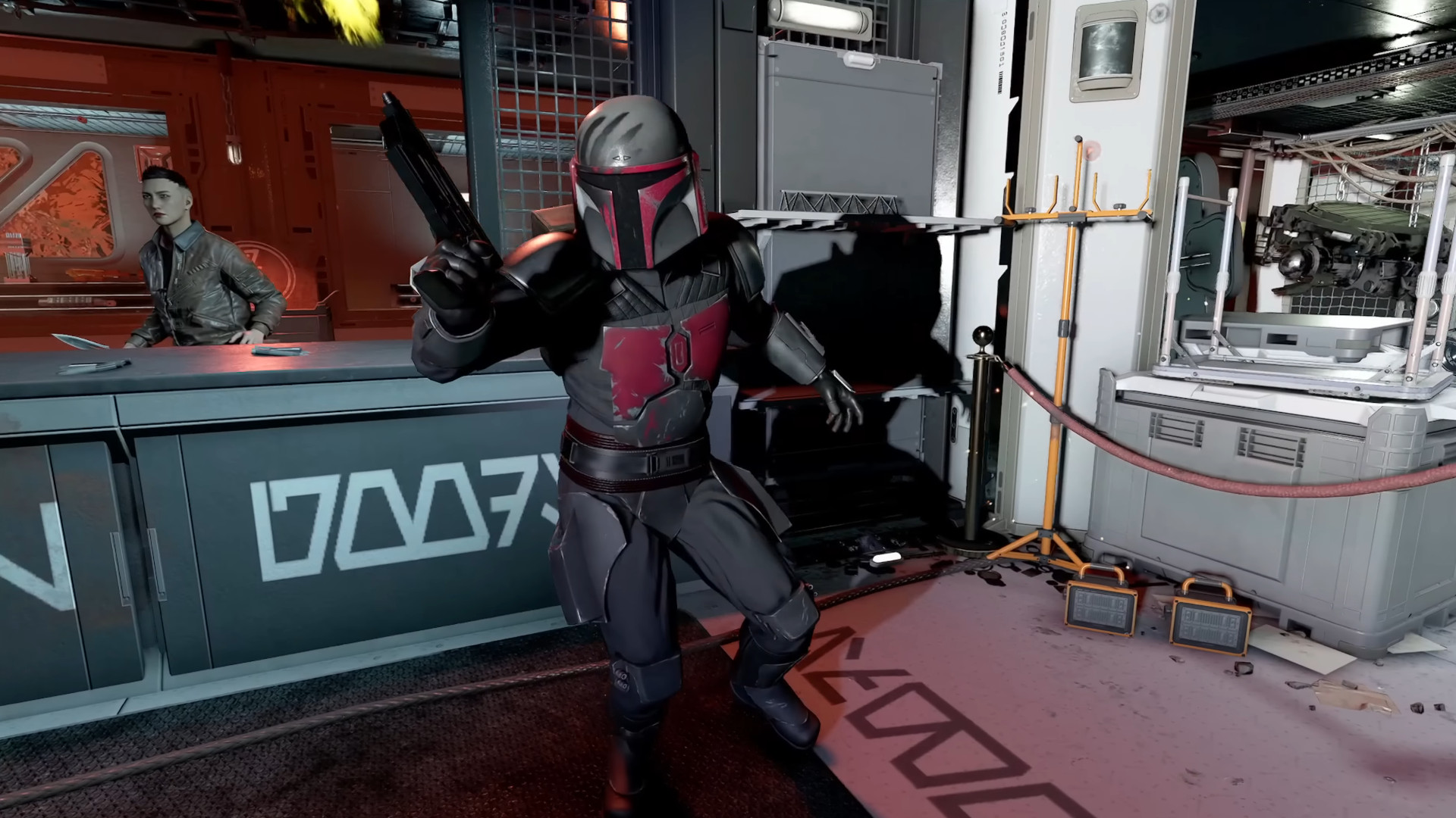 A Mandalorion character from Star Wars modded into Starfield