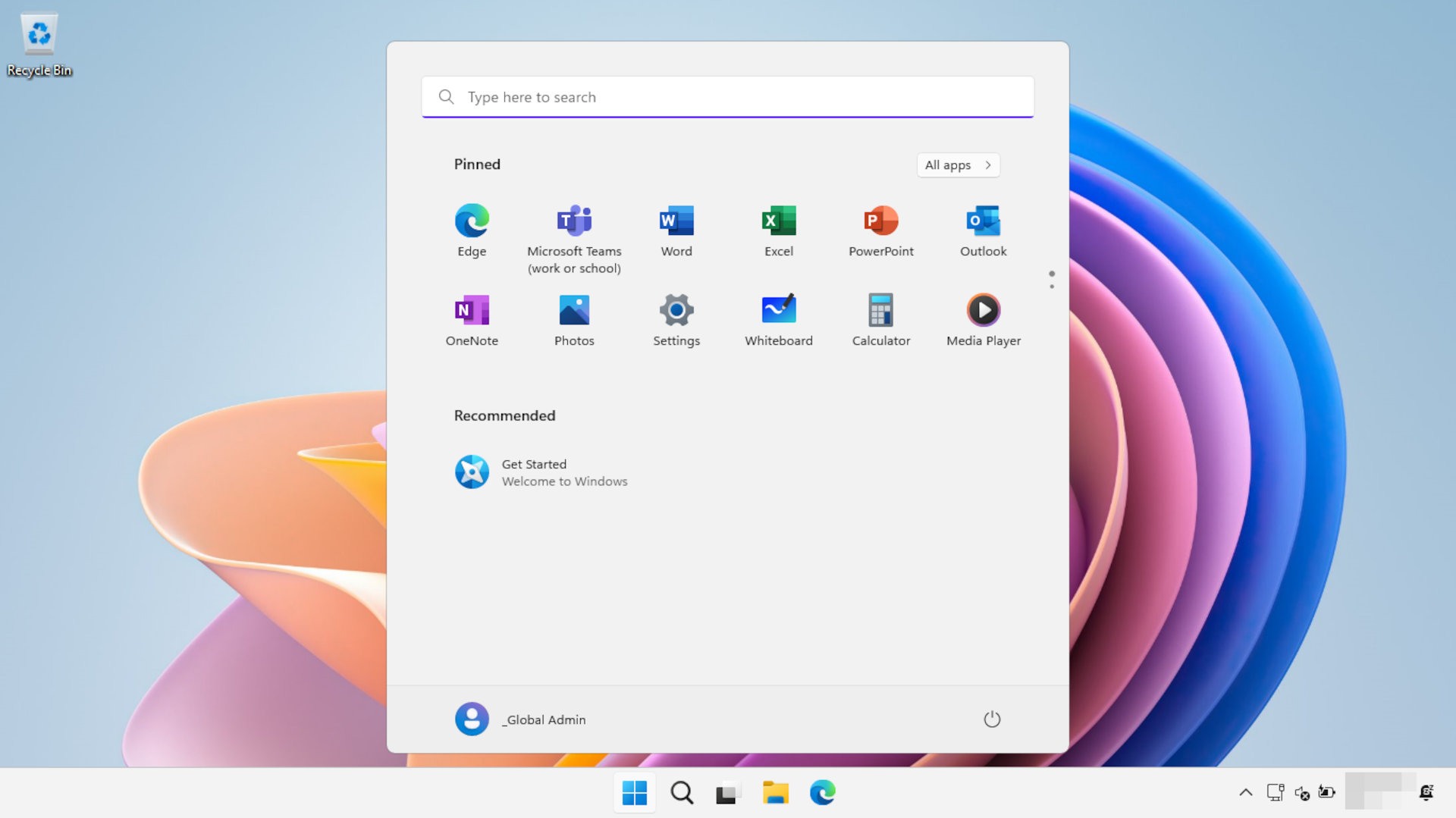A screenshot of the default desktop of Microsoft's Windows 11 SE operating system.